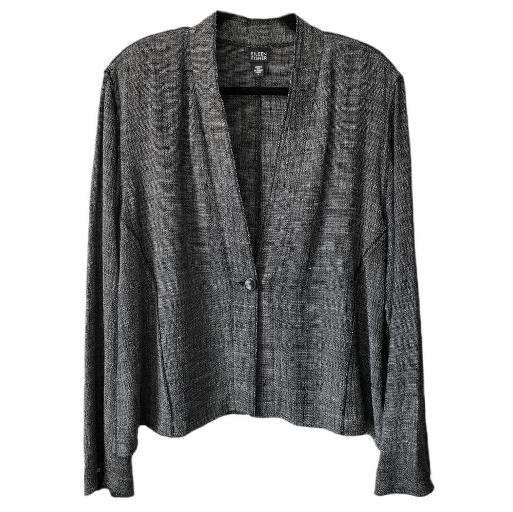 Eileen Fisher Gray Linen Jacket Blazer L Relaxed Artsy Coastal Modern Lagenlook